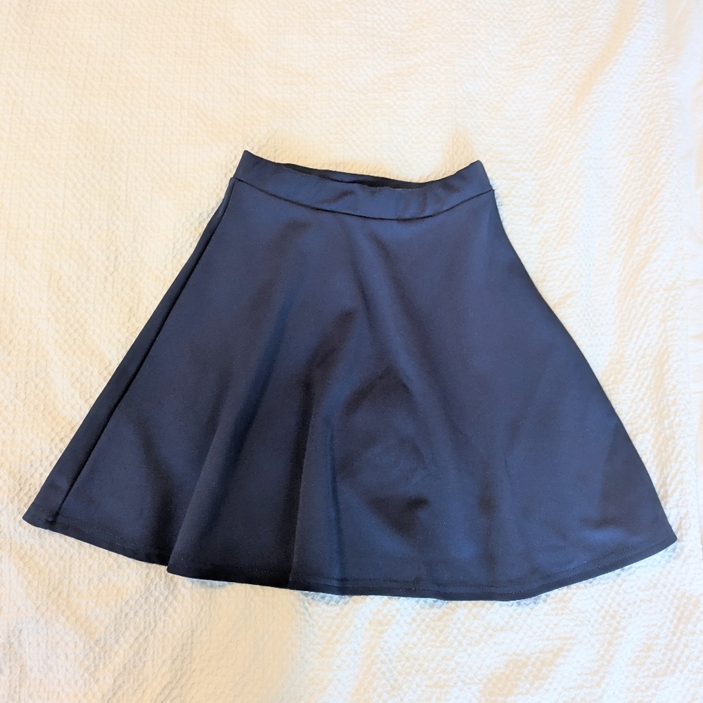 Navy High Waisted Skater Skirt